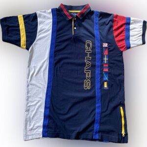 Mens Cotton Polo Shirt Ralph Lauren Chaps  Embroider Logo ColorBlock 90’s  Large